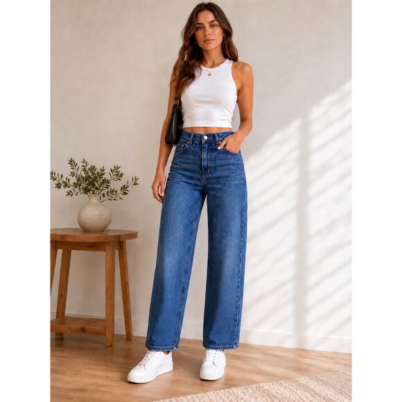 Zara Denim - Zara High Rise Wide Leg Jeans Size 4 Medium Wash Denim